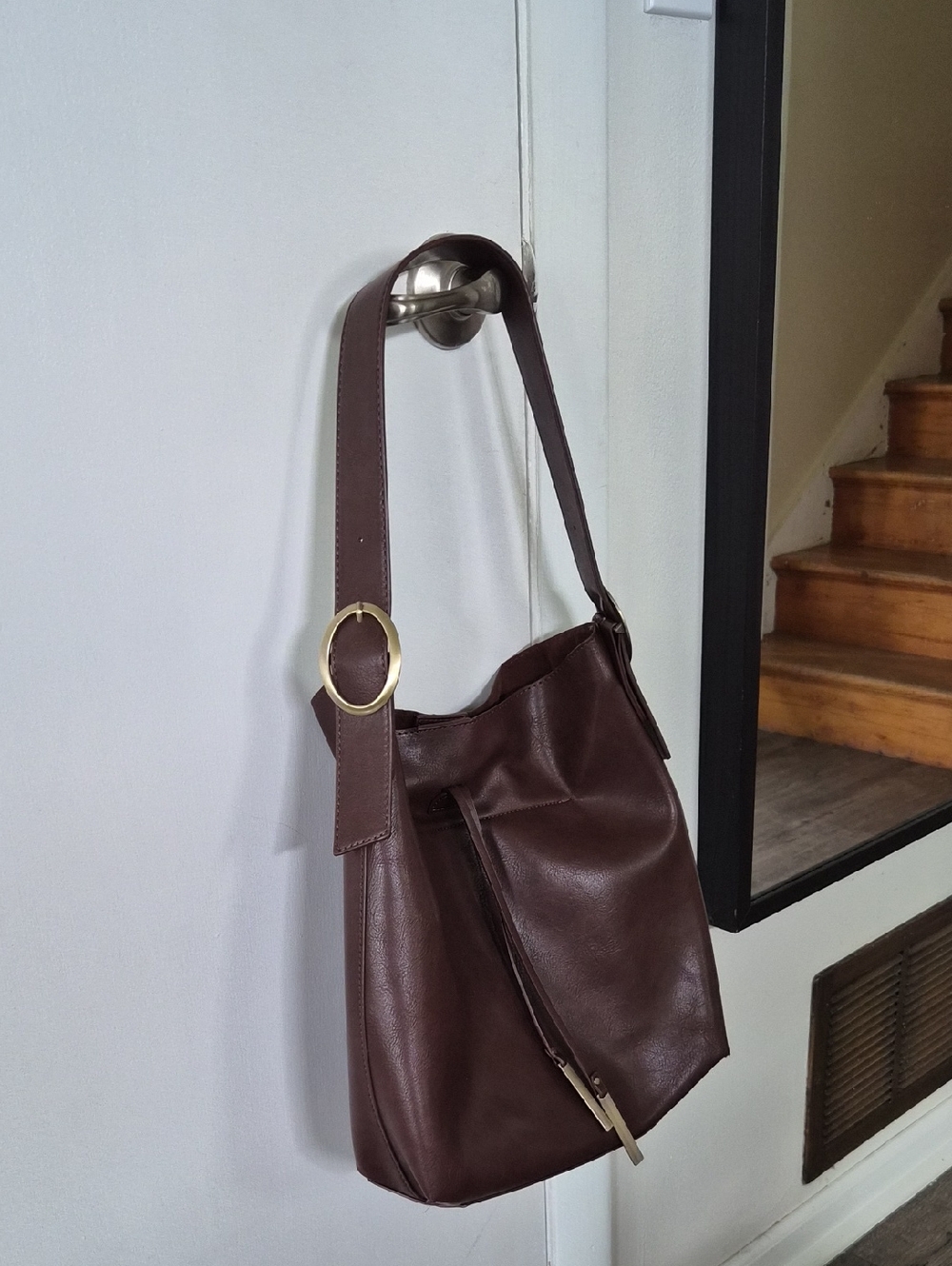 Joy Susan Dark Brown Leather Shoulder Bag with Gold Accent